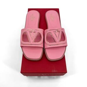 Valentino Garavani Pink VLogo Cut-Out Calfskin Slide Sandals $780 Size 36 / US 6